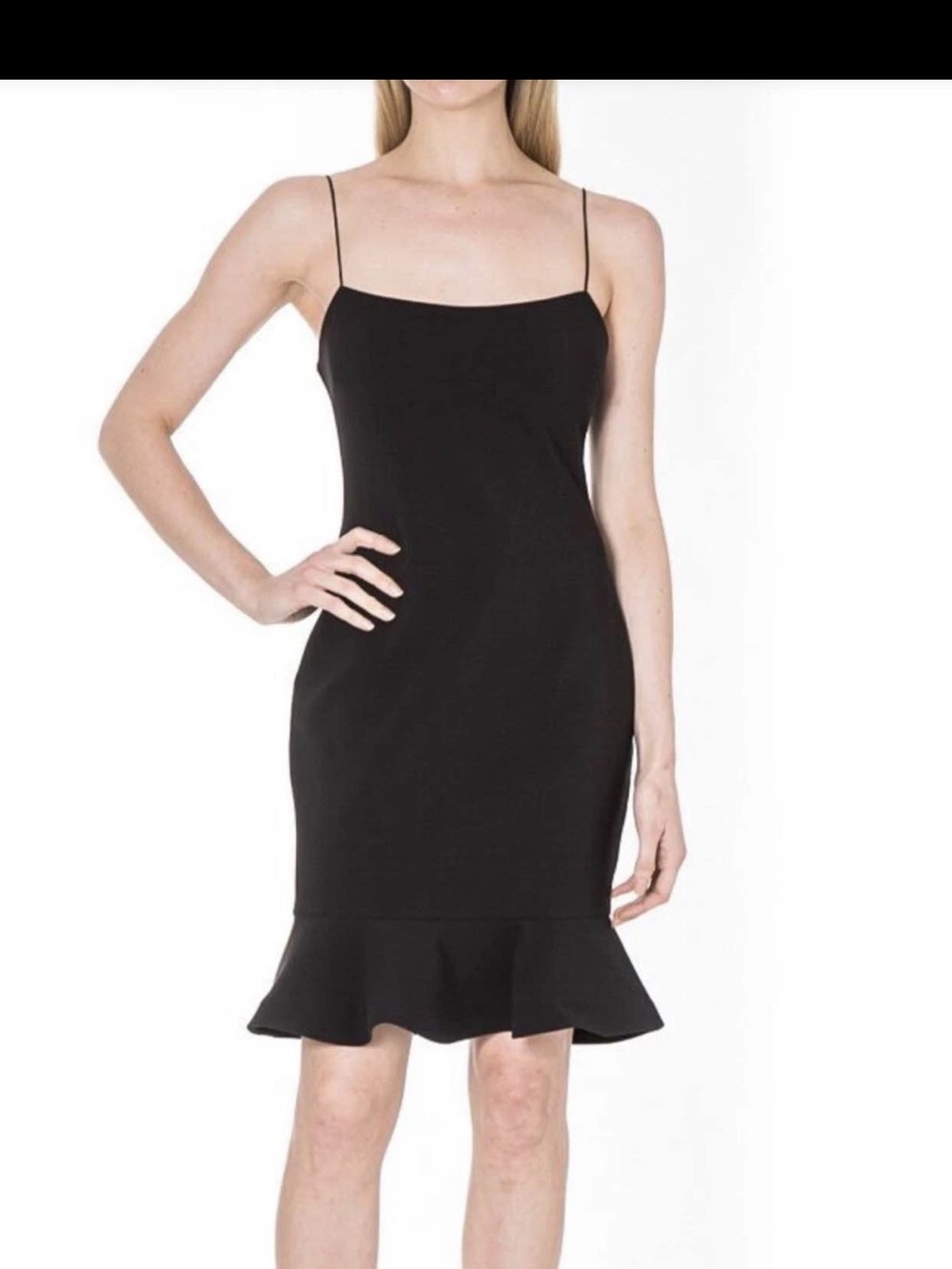 Women's Black Spaghetti-Strap Ruffle-Hem Mini Dress